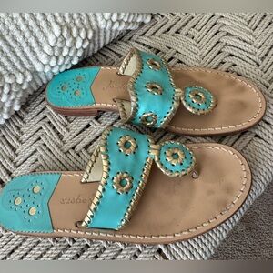 Jack Rogers Aqua and Gold Sandals - size 8